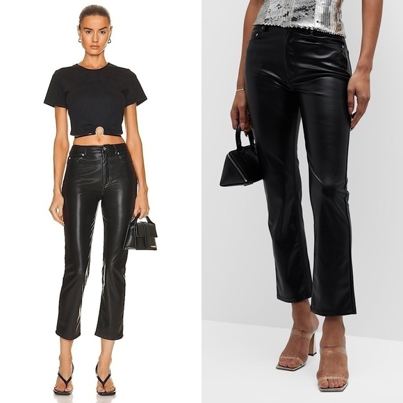 NWT JONATHAN SIMKHAI High Rise Vegan Leather Slim Straight Ankle Cropped Pants 2 - Picture 1 of 10